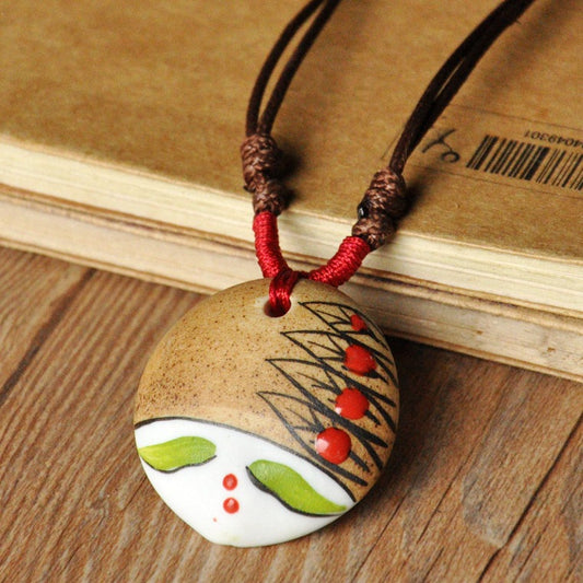 Ethnic style small jewelry ancient style Bohemia ceramic necklace men and women face makeup ceramics