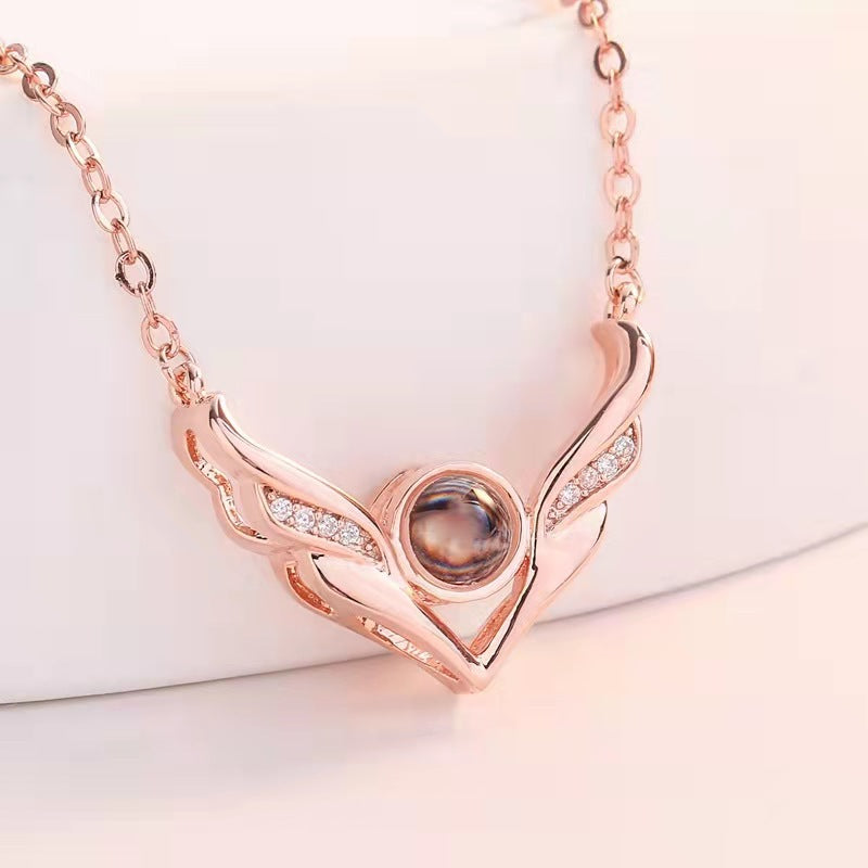 100 languages I love you necklace angel wings vibrato with zircon projection pendant love memories