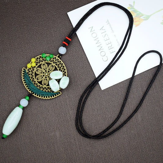 Woven Bohemian Ceramic Necklace Creative Ceramic Retro Long Ethnic Style Necklace Handmade Lady Jewelry Gift