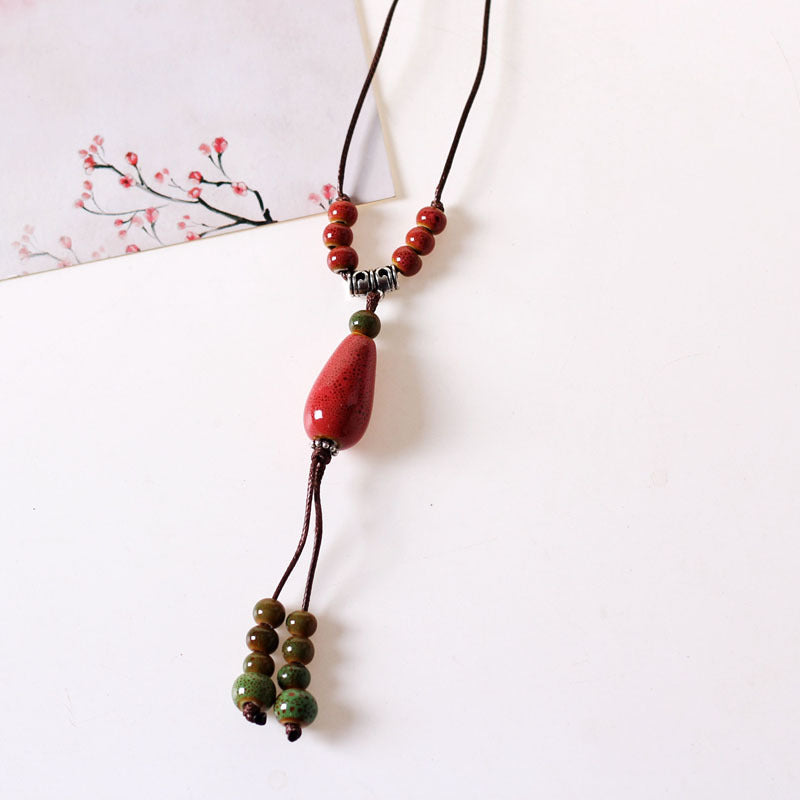 Sweet Ceramic Long Necklace Student Adult Pendant Personality Ancient Style Forest Sweater Chain
