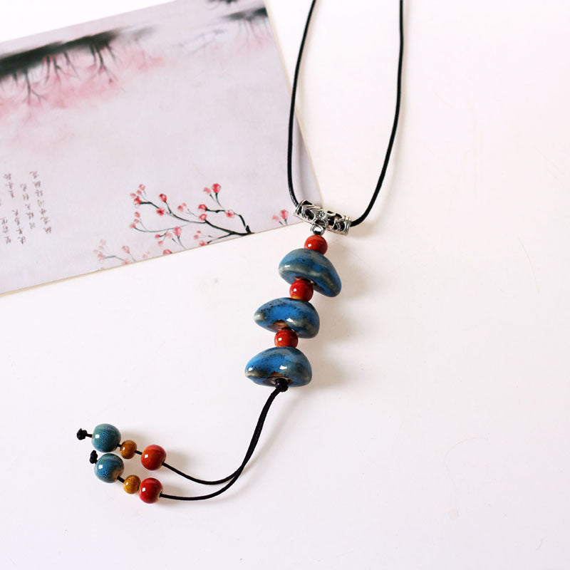 Sweet Ceramic Long Necklace Student Adult Pendant Personality Ancient Style Forest Sweater Chain