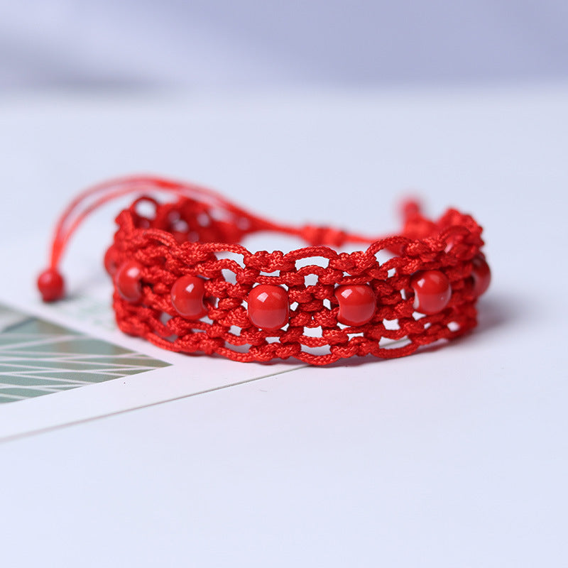 Zodiac Year Red String Bracelet Fine Knitted Accessories Red Rose Bracelet Festive Holiday Gift Knitted String