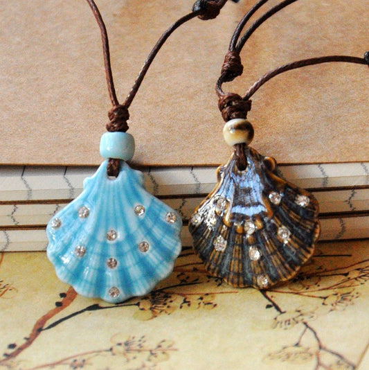 Ceramic Jewelry Shell Pendant Necklace Women's Jewelry Antique Pendant Cord Adjustable