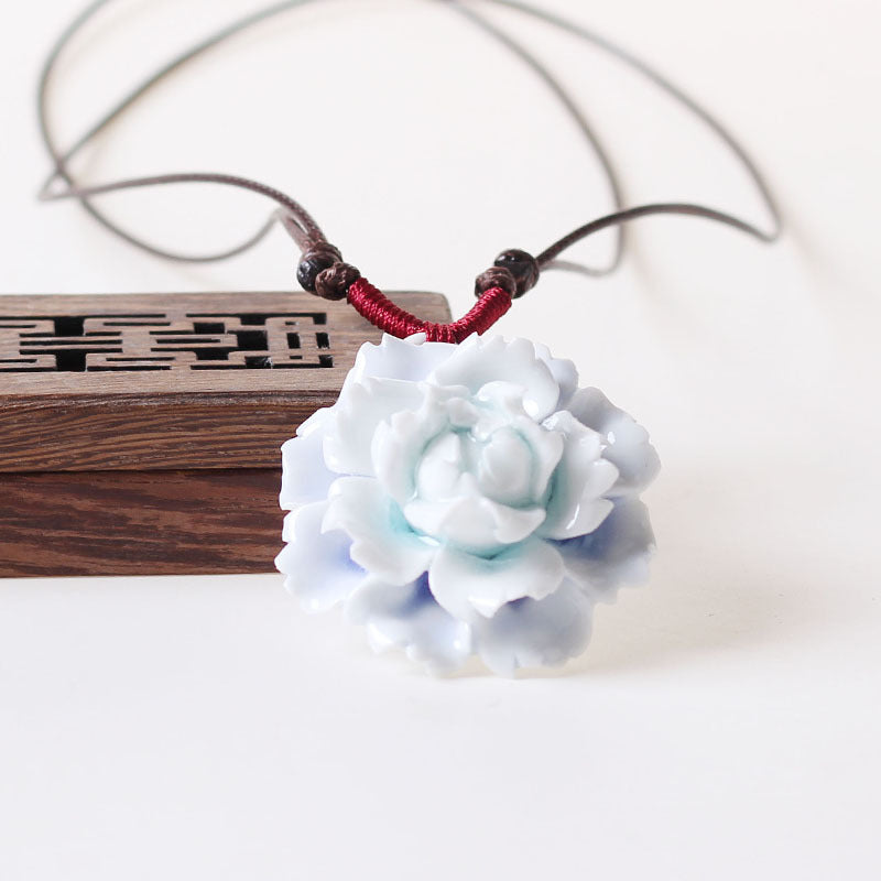 Flower Shape Adjustable Necklace Antique Ceramic Crafts Jingdezhen Ceramic Flower Necklace
