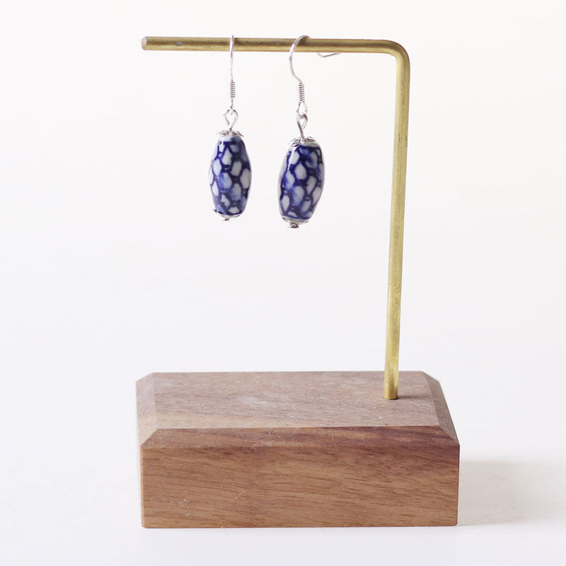 Jingdezhen ceramic retro ethnic style earrings blue and white porcelain earrings