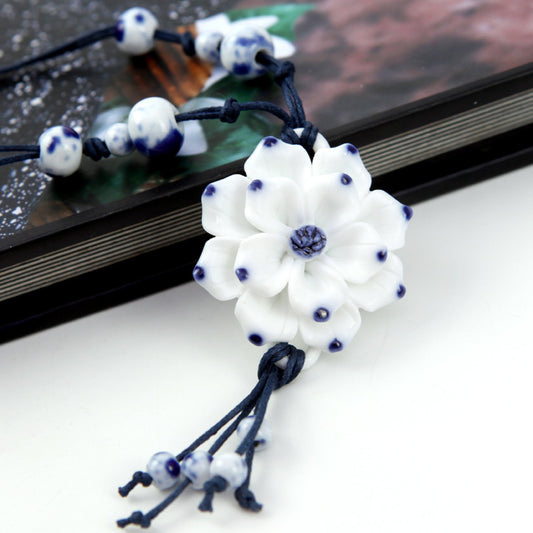Jingdezhen handmade original ceramic blue and white porcelain necklace