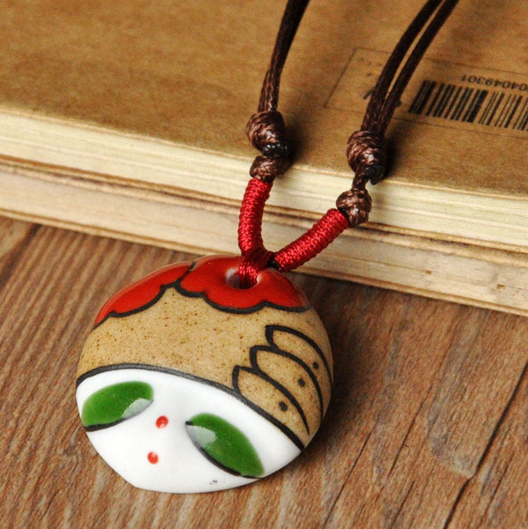 Ethnic style small jewelry ancient style Bohemia ceramic necklace men and women face makeup ceramics