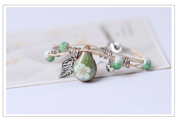 Fashionable ceramic stone upper raw flower bracelet Bohemian hand kneaded and woven natural exquisite ceramic jewelry
