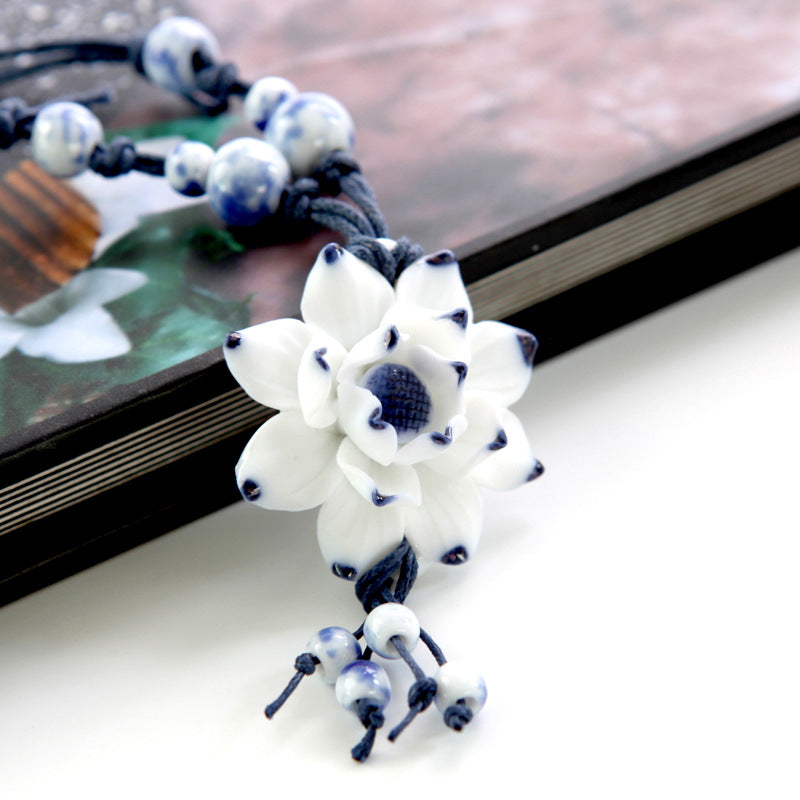 Jingdezhen handmade original ceramic blue and white porcelain necklace