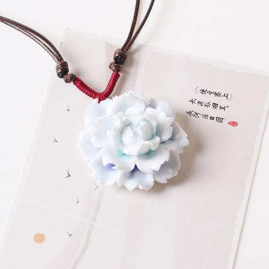 Flower Shape Adjustable Necklace Antique Ceramic Crafts Jingdezhen Ceramic Flower Necklace