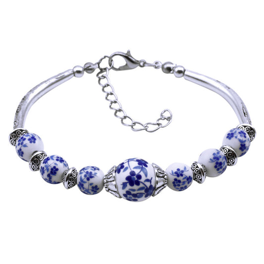 New Jingdezhen handmade ceramic printing jewelry ethnic style diy all-match ladies bracelet blue and white porcelain bracelet