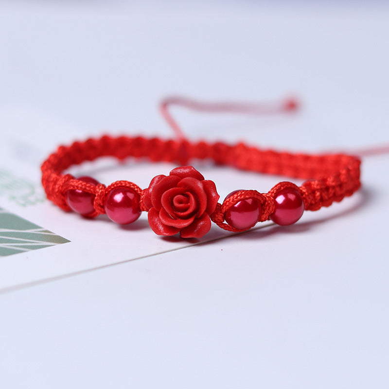 Zodiac Year Red String Bracelet Fine Knitted Accessories Red Rose Bracelet Festive Holiday Gift Knitted String