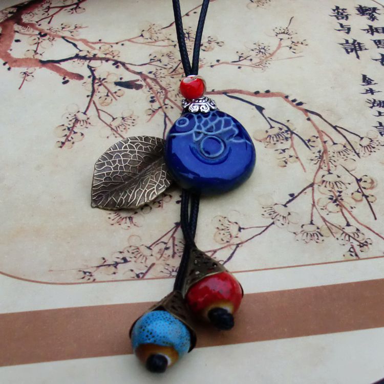 Hand-carved Bohemian Ceramic Necklace Creative Ceramics Retro Long Ethnic Style Necklace Hand-made Ladies Jewelry Gifts