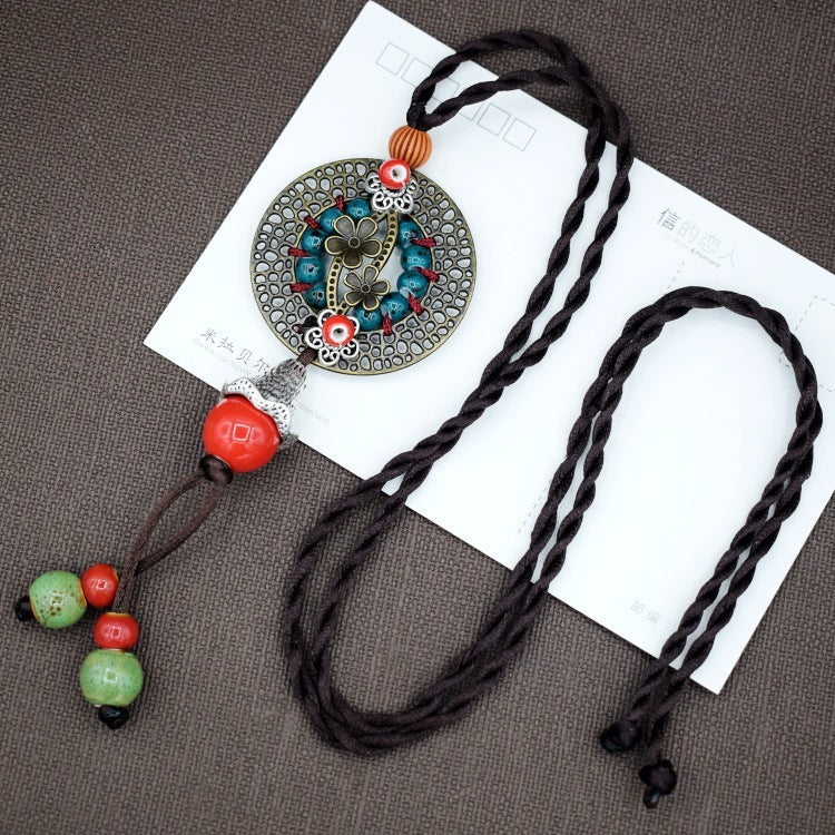 Woven Bohemian Ceramic Necklace Creative Ceramic Retro Long Ethnic Style Necklace Handmade Lady Jewelry Gift