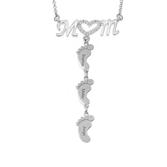 Prsonalised Heart Crystal Mom Necklace With Baby Feet