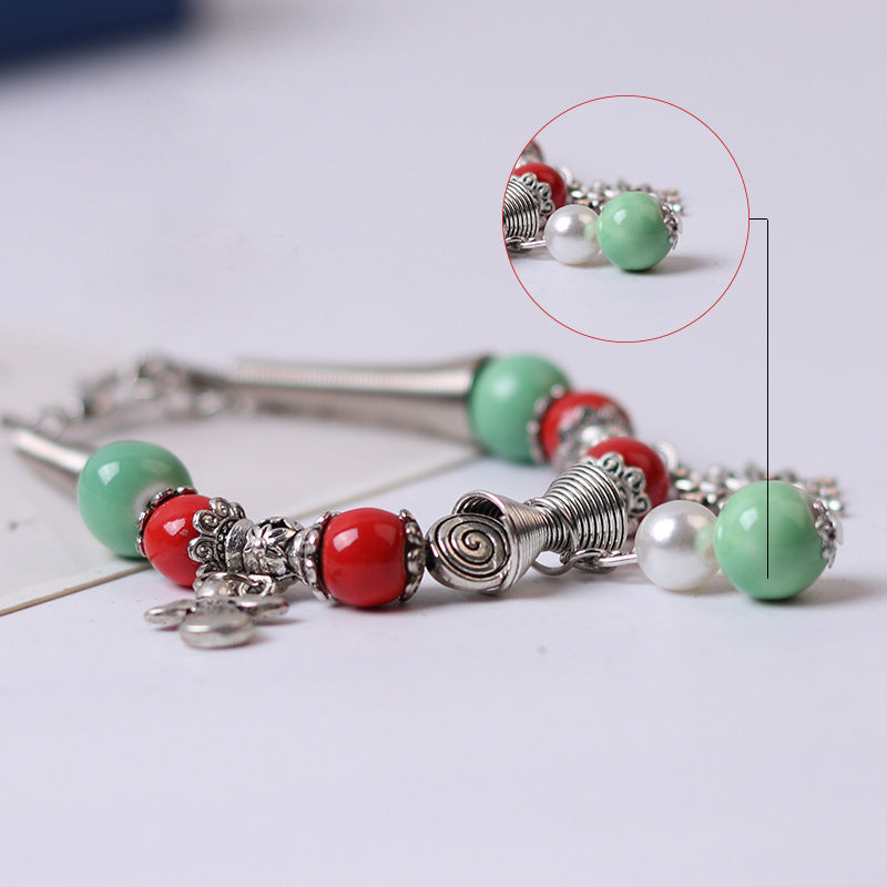 Fashion ethnic style pearl porcelain bead couple bracelet female natural matching hand-woven