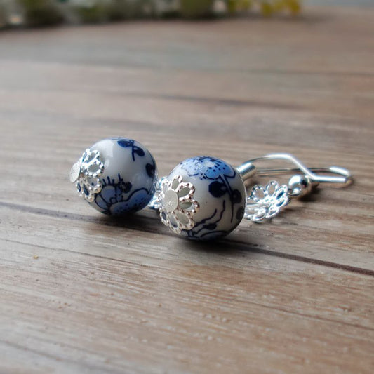 Blue and white porcelain new earrings sweet and simple temperament earrings long accessories ceramic small jewelry