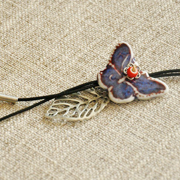 Ethnic style creative jewelry butterfly sweater chain necklace women Jingdezhen ceramic jewelry
