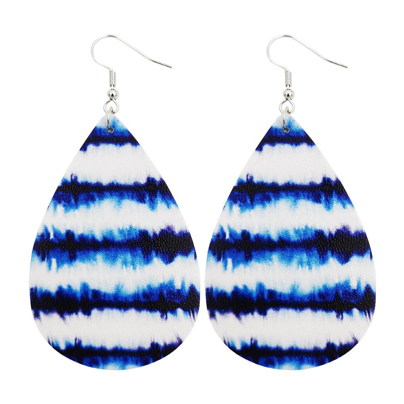 Original blue and white porcelain tie-dye leather earrings art ethnic style earrings