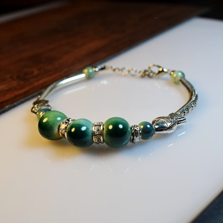 Jingdezhen ceramic bracelet elbow small fish with diamond Chinese ethnic style jewelry