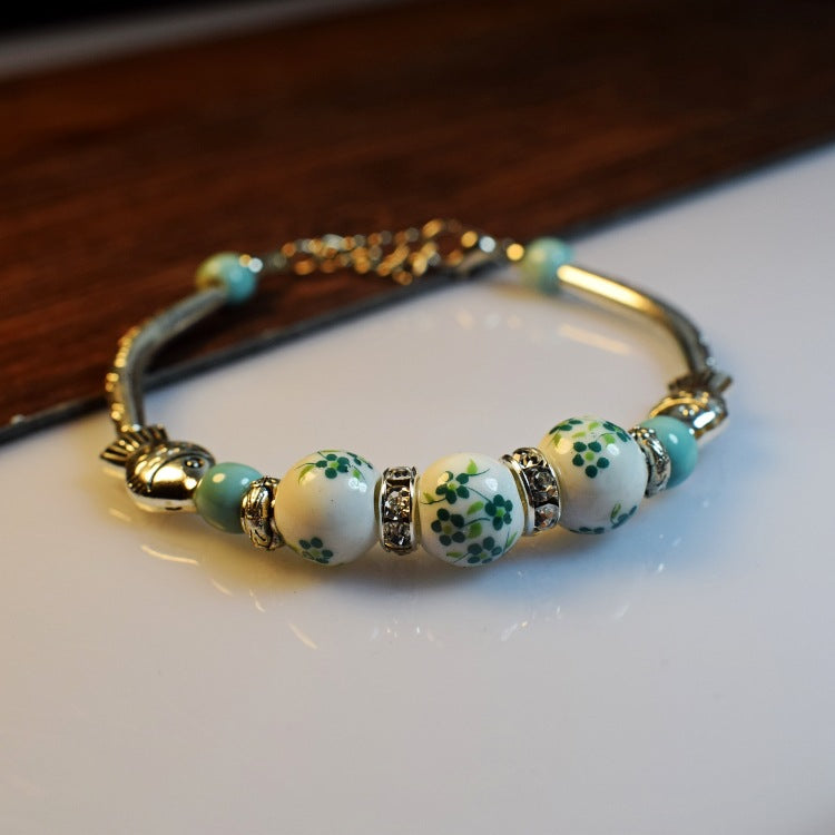 Jingdezhen ceramic bracelet elbow small fish with diamond Chinese ethnic style jewelry