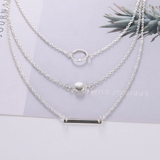 Hot Sale Fashion Statement Multilayer Necklace Multi-element Metal Rod Circles Geometric Round Chokers Necklaces Women Jewelry