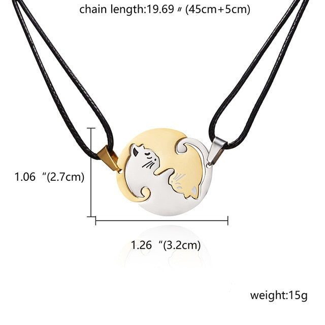 Animal Pendant Black White Cat Stitching Necklace Simple Friendship Gift Heart Shape Gold White Cat Cute Couple Jewelry Necklace