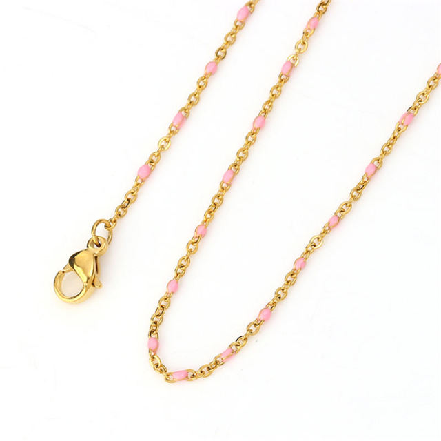 1 PC Fashion Stainless Steel Link Cable Chain Necklace Gold Multicolor Enamel Necklaces For Women Men Jewelry Gifts Wholesale