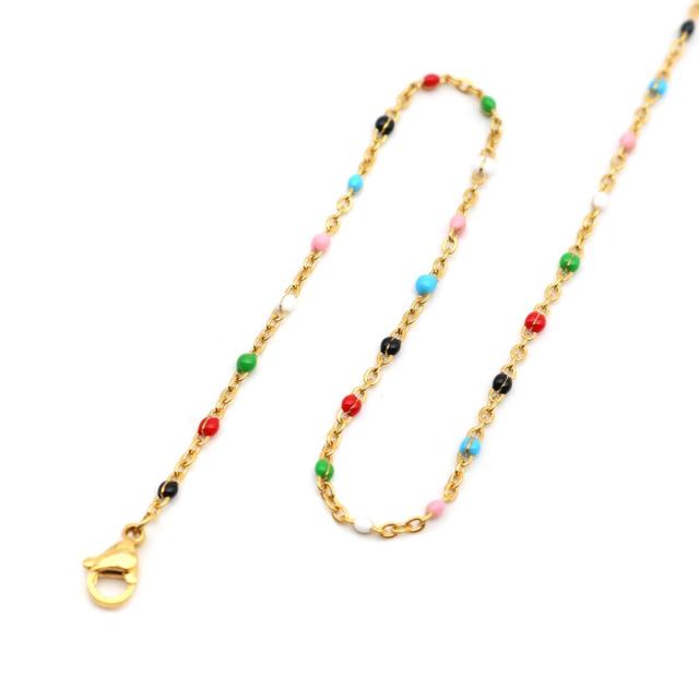 1 PC Fashion Stainless Steel Link Cable Chain Necklace Gold Multicolor Enamel Necklaces For Women Men Jewelry Gifts Wholesale