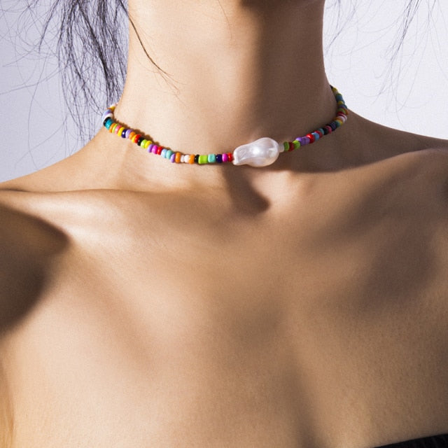 Bohemia handmade rainbow beads candy shell personality multi-layer satellite Necklace women's fashion jewelry necklace