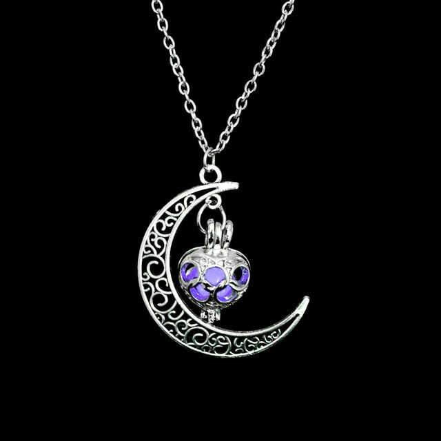 FAMSHIN Fashion Silver Color Charm Luminous Pendant Necklace Women Moon Glowing Stone Necklace Christmas Necklaces Jewelry Gifts