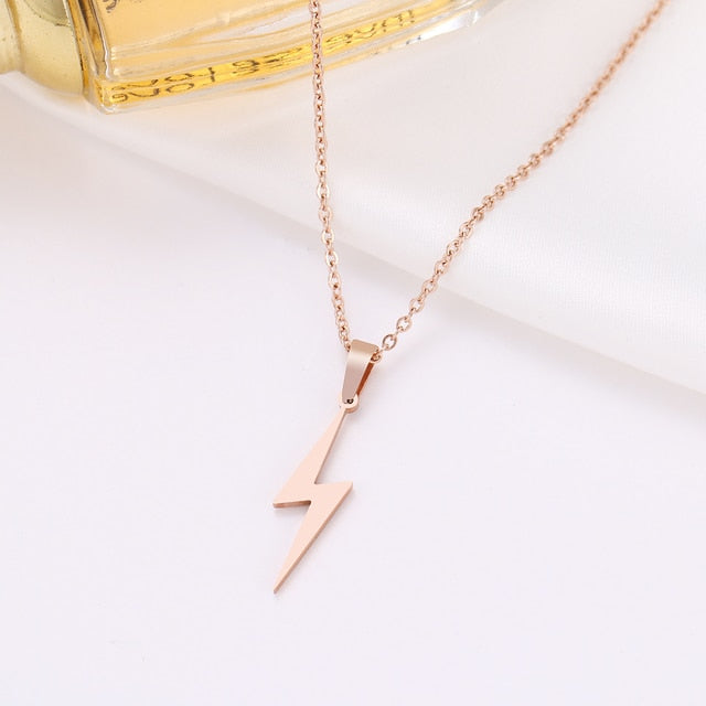 DOTIFI Stainless Steel Necklace Hot Lightning Necklaces For Women Protection Pendants For Girlfriend Gifts Rose Gold Jewelry