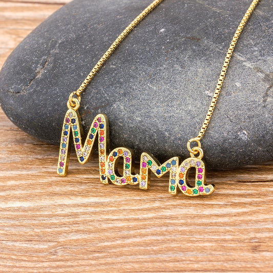 Elegant Mother's Day Gift MaMa Letter Name Pendant Chain Necklaces  Copper Cubic Zirconia Necklace Jewelry Gift for Women