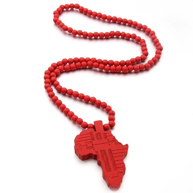VOQ new arrival Africa map necklace for men and women wooden pendant Bead string necklace hip hop jewelry
