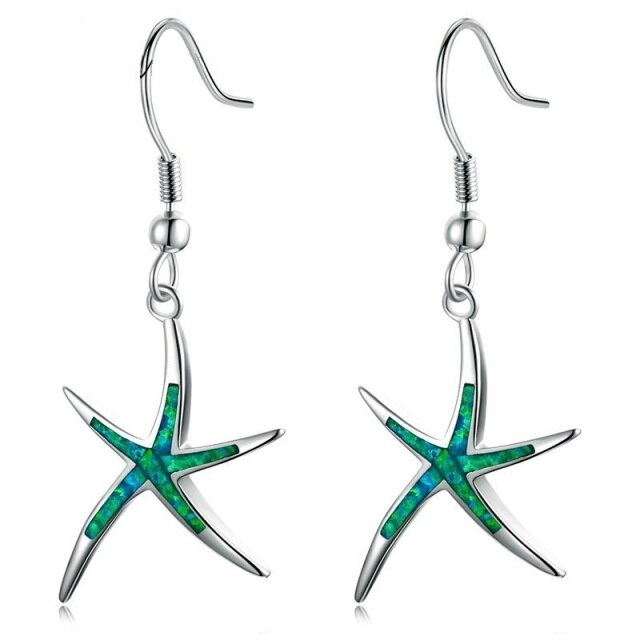 FDLK   Cute Starfish Shape Blue Imitation Fire Opal Drop Dangle Hook Earrings Womens Wedding Jewelry