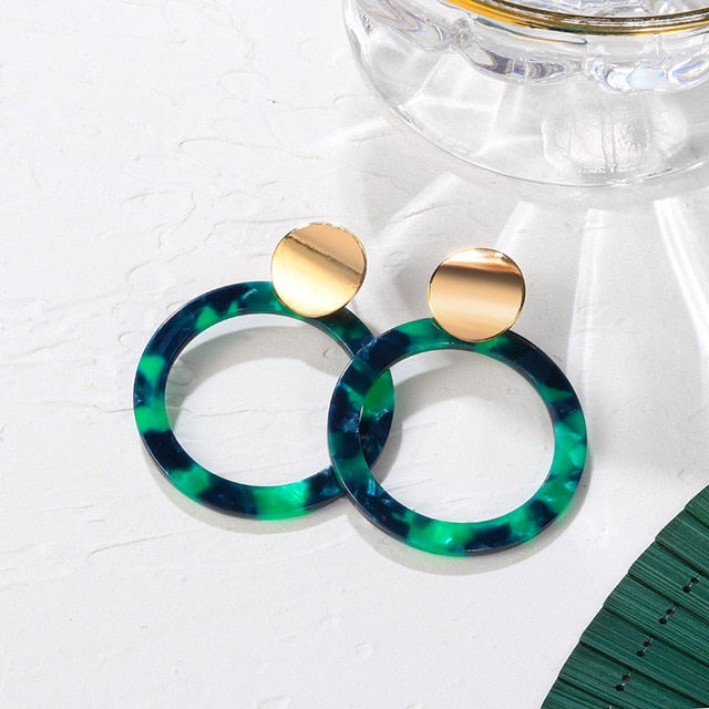 POXAM New Korean Statement Earrings for women Green Cute Arcylic Geometric Dangle Drop Gold Earings Brincos 2020 Fashion Jewelry