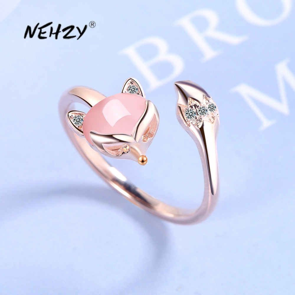 925 sterling silver new woman fashion jewelry high quality crystal zircon agate fox ring size adjustable ring