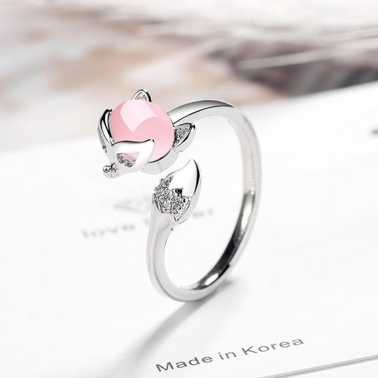 925 sterling silver new woman fashion jewelry high quality crystal zircon agate fox ring size adjustable ring
