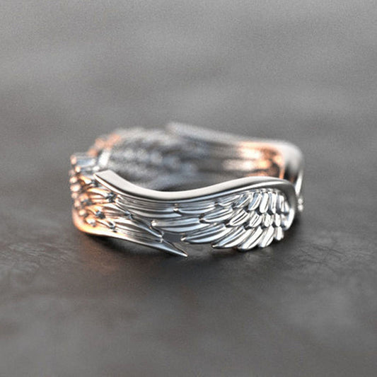 Huitan Simple Stylish Women Wings Rings Metal Silver Plated Romantic Girl Gift Versatile Ring for Party Ladies Fashion Jewelry