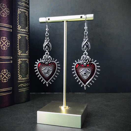 Occult Dark Goth Drop Earring Jewelry Blood Rose Heart Oil Bat Gothic Earrings For Women's Retro Hanging Long Earings Aesthetic