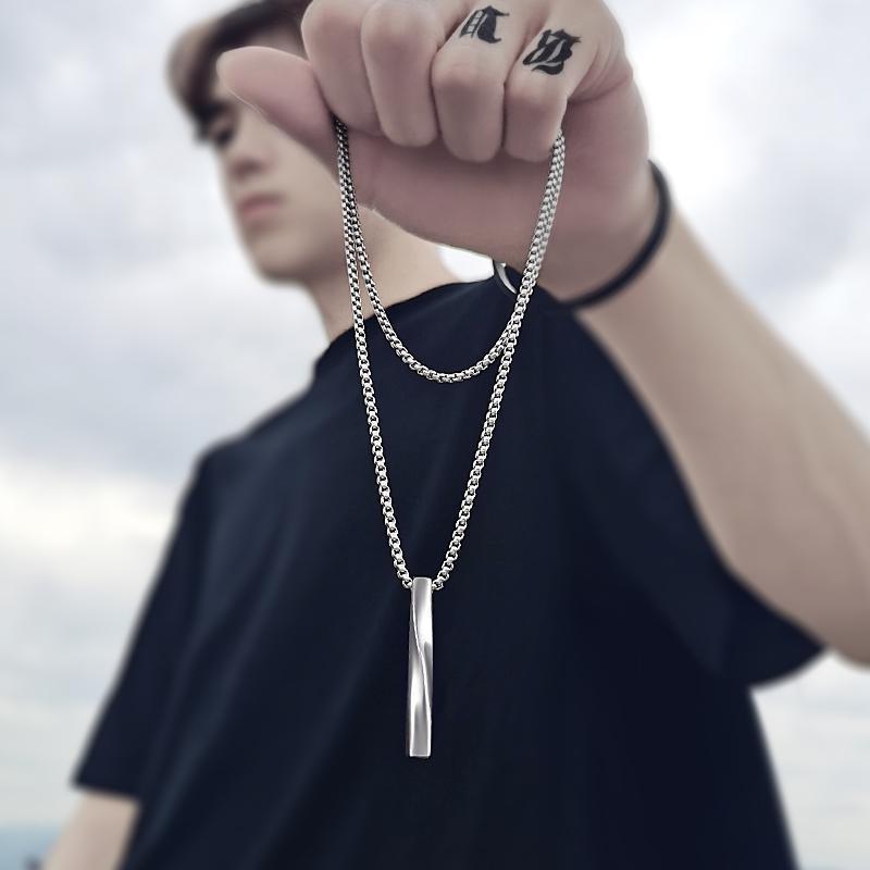 Fashion New Black Rectangle Pendant Necklace Men Trendy Simple Stainless Steel Chain Men Necklace Jewelry Gift