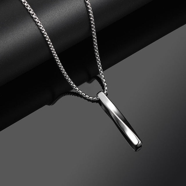 Fashion New Black Rectangle Pendant Necklace Men Trendy Simple Stainless Steel Chain Men Necklace Jewelry Gift