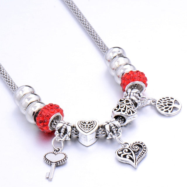 Beaded necklace Couple alloy beads heart-shaped key chain necklace pendant women's retro multi-layer jewelry Sweater chain