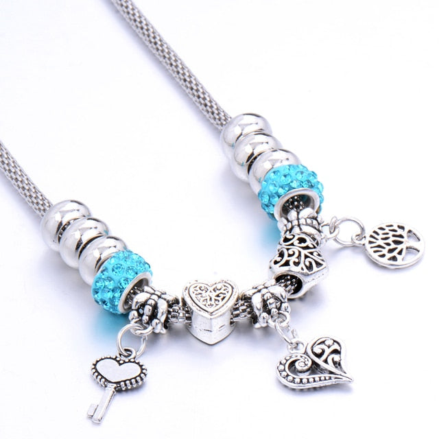 Beaded necklace Couple alloy beads heart-shaped key chain necklace pendant women's retro multi-layer jewelry Sweater chain