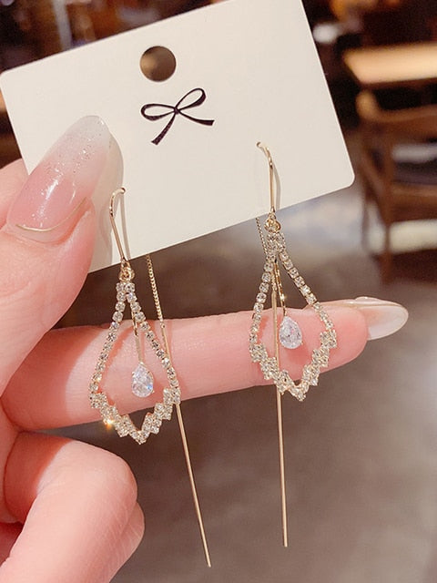 2021 New Luxury Fashion Jewelry Boho Style Blue Crystal Drop Earrings for Women's Gold Color  Color Bridal Earrings Jewelry Gift
