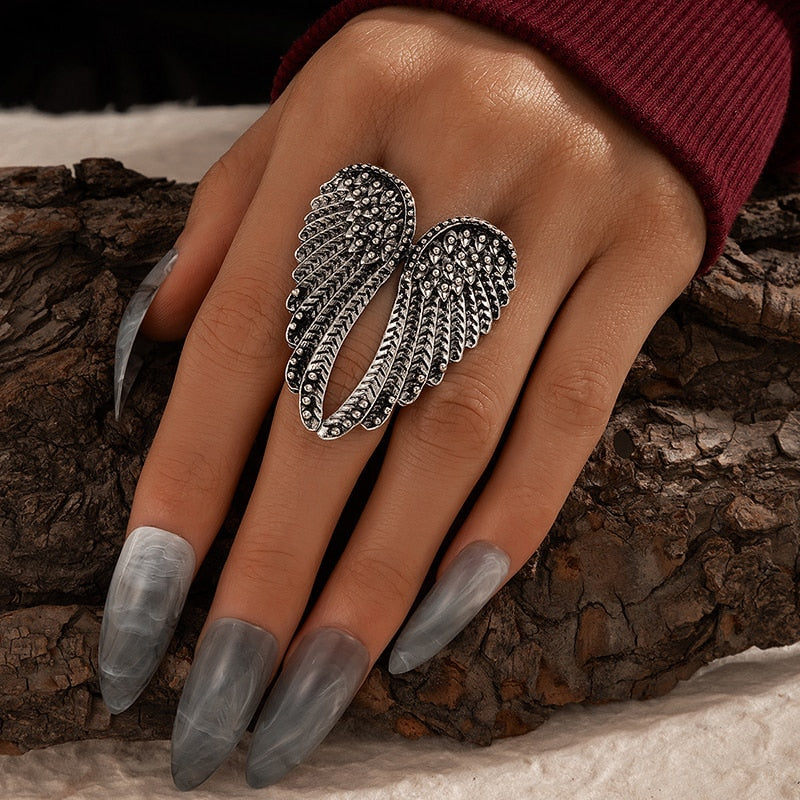 docona Vintage Silver Color Angel Wings Metal Rings for Women Punk Geometric Alloy Joint Midi Ring Gothic Jewelry кольца 17334