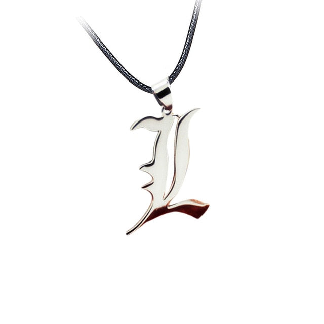 Death Note L Lawliet Necklace Stainless Steel Old English Letter Pendant Beads Chain Necklaces Cosplay Jewelry Accessories