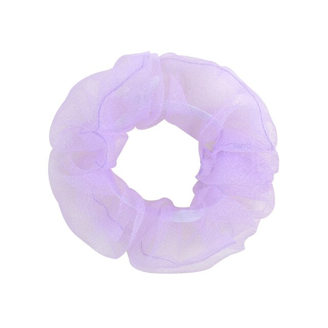 Sweet Embroidery Flowers Mesh Scrunchies Women Romantic Pink Blue Hair Rope Transparent Tulle Organza Hair Ties Hair Accessories