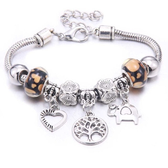 Dropshipping dragonfly owl Shape Crystal Charm Bracelets Beads Bracelet Women DIY Beads Brand Bracelets & Bangles Jewelry Gift