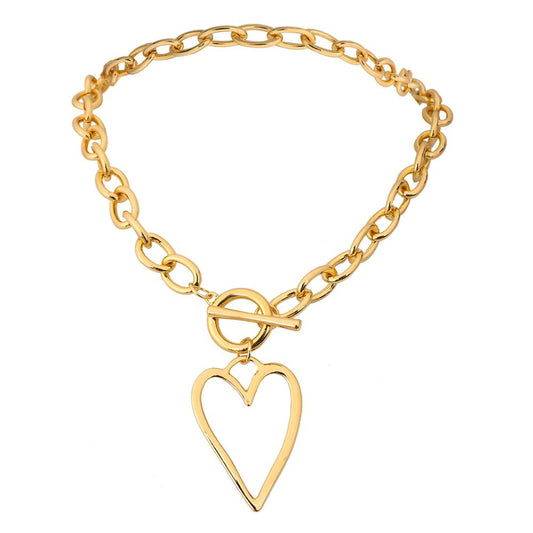 Pink gold large hollow heart-shaped pendant women's necklace imitation metal collar necklace women fashion jewelry